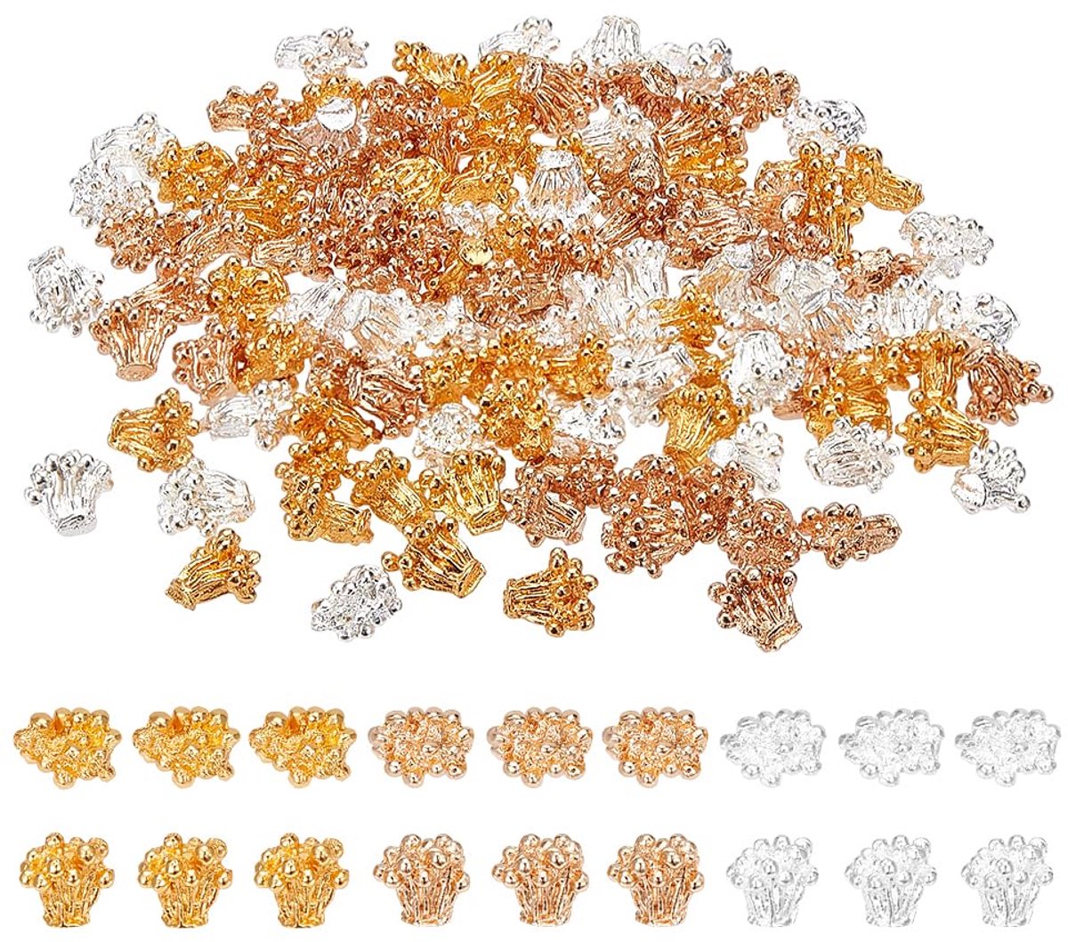 TRANKIELO® - 120 Stuks Goudkleurige Legering Meeldraden | 3D Nail Charms | Bloemvormige Spacer Kralen | DIY Sieraden Maken | 7x6.5mm